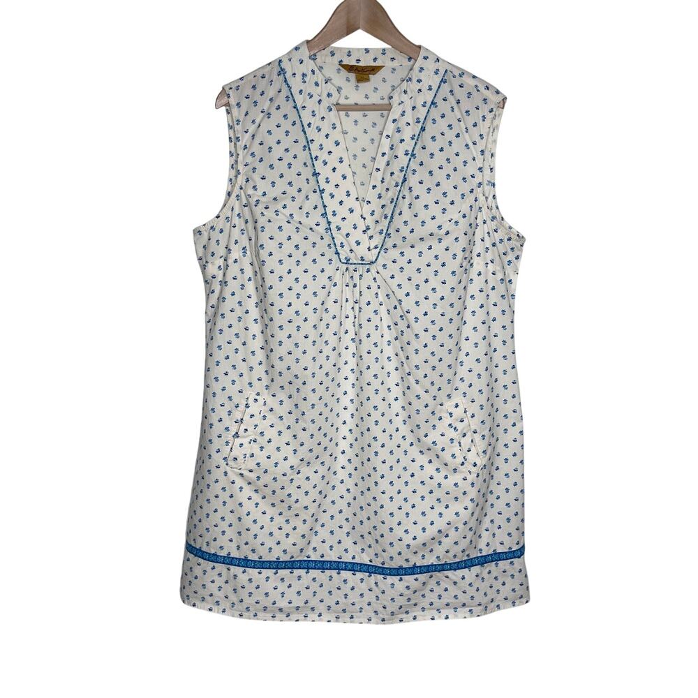 April Cornell XL Blue Floral Cotton Tunic Dress Sleeveless Boho Cottagecore
